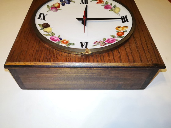 Image 1 of Rare Vintage Retro Wood and Porcelain Clock from Paris / 1970's