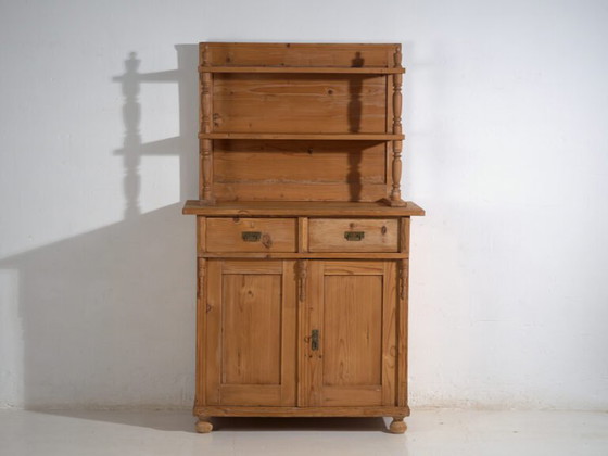 Antique pine kitchen dresser – Rustic European cupboard with shelves – circa 1940 – Storage cabinet, Metal (photo 28 of 40)
