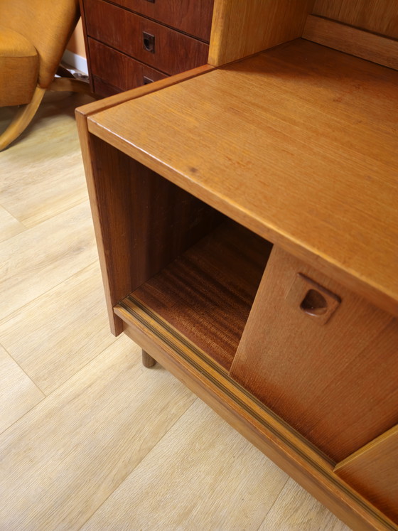 Image 1 of Vintage Danish Teak Highboard Bookcase Sliding Door Cabinet