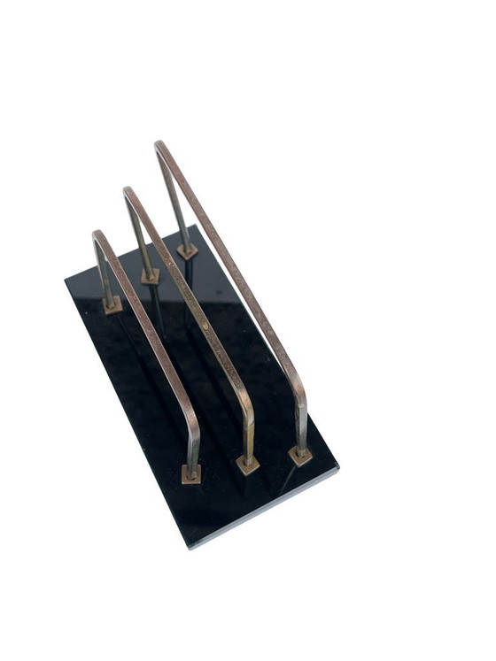 Art Deco / Bauhaus Letter Holder, Glass and Brass, 1930s. – Table accessories (photo 6 of 12)
