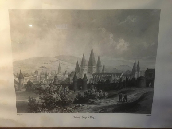 Grabado de la Abadía de Cluny enmarcado por E.Sagot finales del siglo XIX – Decoración de pared, Paper (photo 6 of 11)
