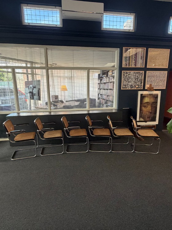 Image 1 of 6x - Originele Vintage Thonet Stoelen S 64 V - Marcel Breuer Met Armleuningen