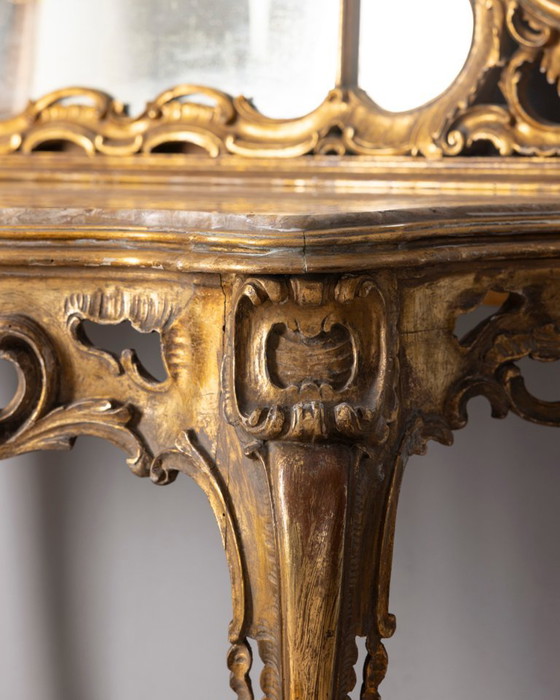 Antique classic style console table in wood decorated with mirror from the late 19th century, Gold (photo 20 of 21)