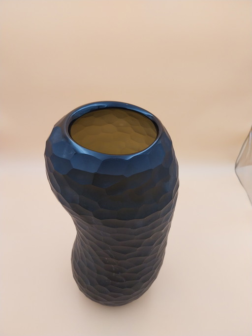 1 x künstlerische Glasvase abstrakte Form geräuchertes Glas