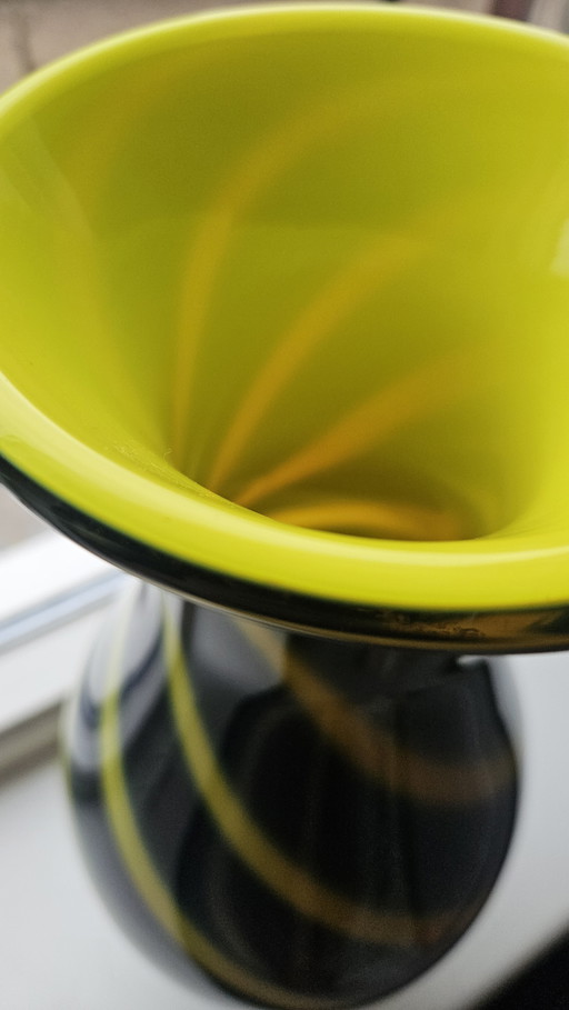 Grande vaso in vetro soffiato a mano 45 cm – vetro artistico da studio anni '80/'90 – stile Murano