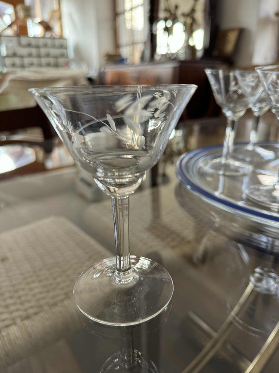 Vintage Hand-Engraved Crystal Glasses, 1940s, Set of 6 – Glass & Decanter (photo 4 of 6)