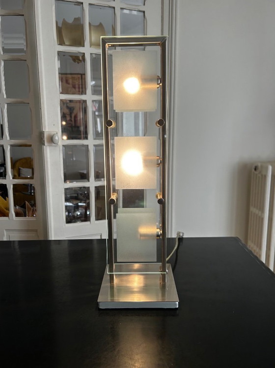 Chrome-plated metal and glass lamp, 1990 – Table lamps (photo 8 of 12)