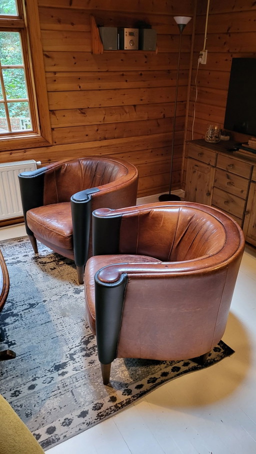 Vintage Art Deco stijl (schaaps)leren clubfauteuils Set van 2