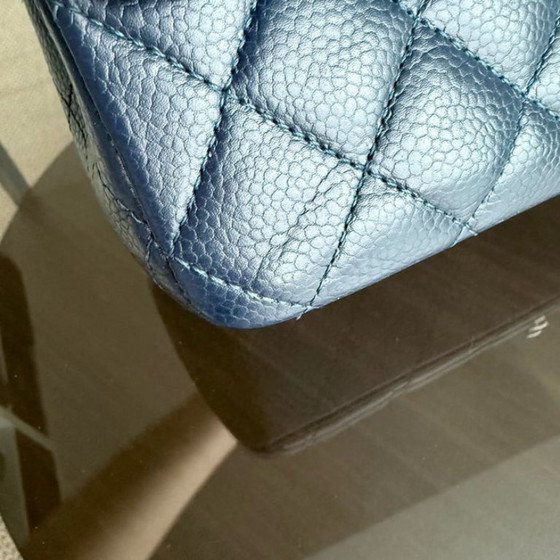 Image 1 of Chanel Classic Flap Medium - Caviar 25CM Quilted Dark Midnight Blue Silver Hardware Series 19