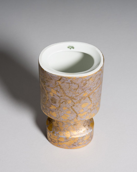 Image 1 of Exquisite Hand-Painted Helmut Drexler Porcelain Set of Five Vessels – Gold & Violet-Grey ‘Goldfeuer’ Series