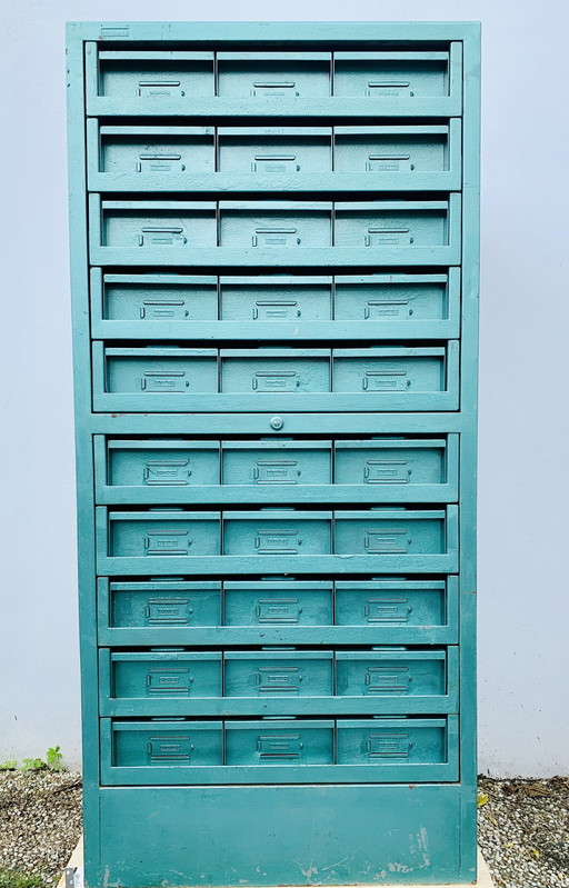 Vintage Steel furniture cabinet - Health insurance giro cards, industrial heritage
