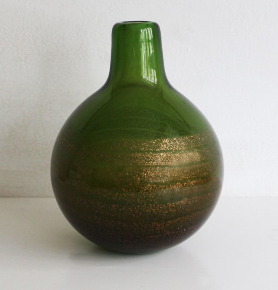 Image 1 of Vaso in vetro verde degli anni '70 di Frantisek Vizner per la vetreria Skrdlovice, modello 7626/24
