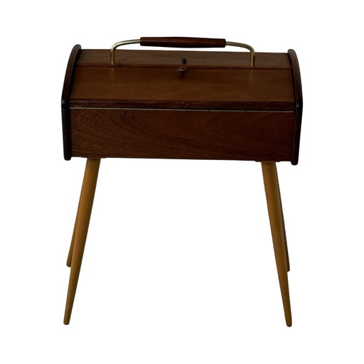 Teak wood - Vintage sewing box on tapered legs -  Scandinavian, Denmark, ca. 1960’s