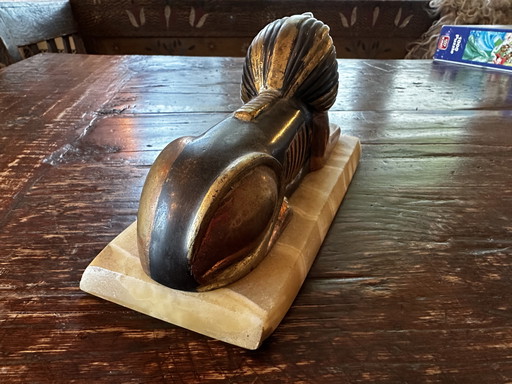 Sphinx vintage en laiton sur base en onyx