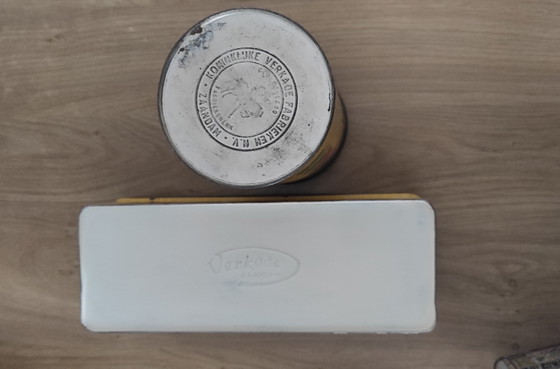 Bellissimo set di 14 scatole di latta pubblicitarie vintage, tra cui Verkade, Van Nelle e Droste. (photo 10 of 14)