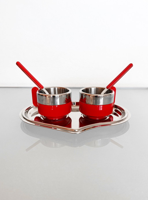 Vintage Italian Morinox set of two espresso cups and tray