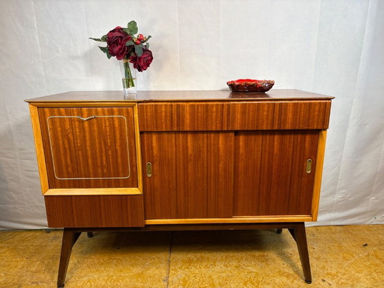Image 1 of Mid-Century Retro Vintage Teak Cocktail Credenza / Sideboard by Beautility 1950  Elegant Cocktail Cabinet • Exceptional Teak Gra