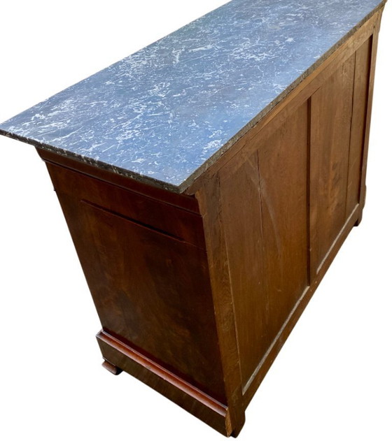 Image 1 of Louis Philippe 19th century secretary commode in walnut and burr walnut with a black marble top veined with white