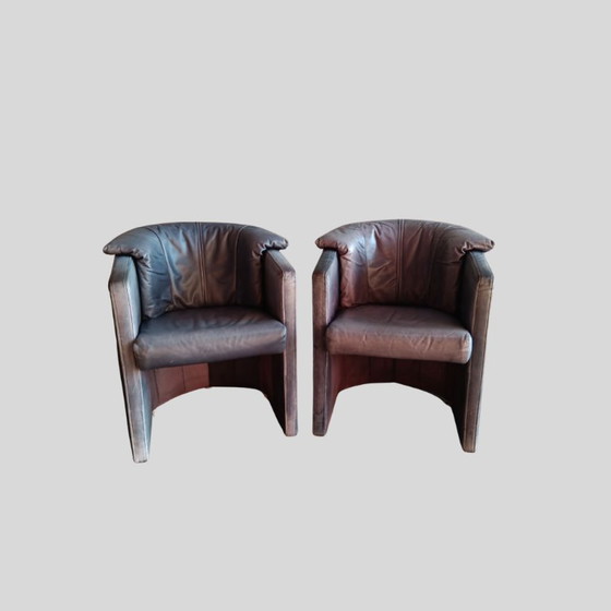 Image 1 of Rolf Benz Model 390 Club armchairs in gray leather, set of 2