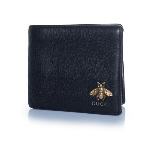 Gucci, black leather wallet with bee