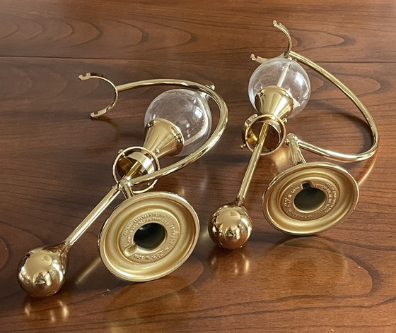 Image 1 of Lampade a olio in ottone di Freddie Andersen, Germania, 1970, con peso a perlina. Set di 2 candele "Clear Drops".