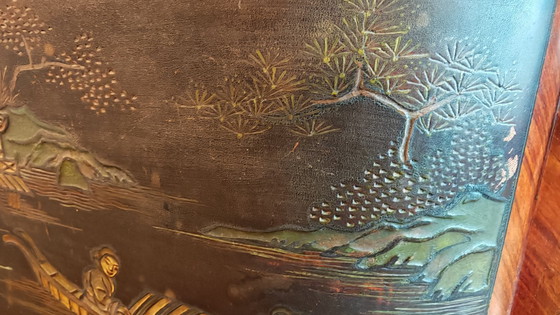 Image 1 of Groot Louis XV-bureau in chinoiserie en palissanderhout - zeldzaam stuk