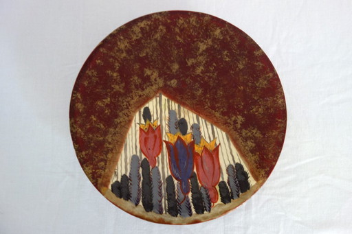 Compotier Louis Dage rouge et doré années 20/30