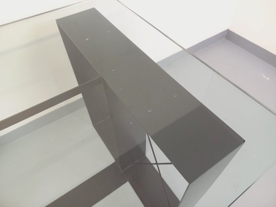 Image 1 of Vintage rectangular high table in glass and black metal from the 80s