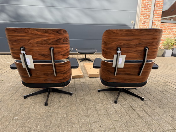 Image 1 of 2 poltrone lounge Vitra Eames XL originali con poggiapiedi, in pregiata pelle nera e palissandro Santos, NUOVE!!