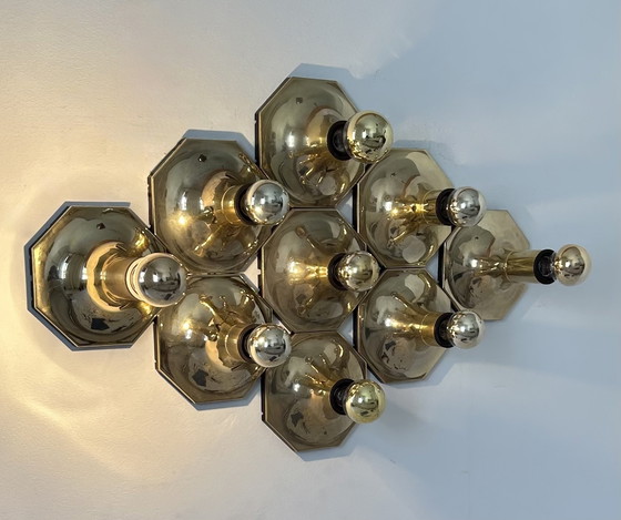Image 1 of Set di 9 applique in ottone, motoko ishii per staff leuchten 1970