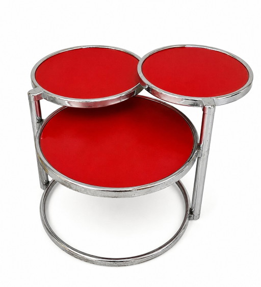Dreistöckiger Couchtisch aus Glas mit verchromtem Stahlgestell aus den 1970er Jahren. – salontafels, Chrome