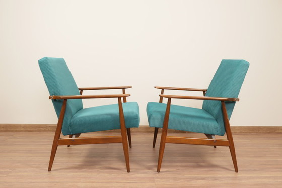 Image 1 of Vintage armchair teal fabric design by H.Lis