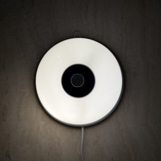 Image 1 of Applique vintage in vetro bianco e blu, anni '70