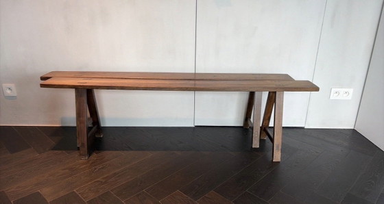 Twee Franse banken, Kuipstoelen, Hout, Bruin (foto 2 van 5)