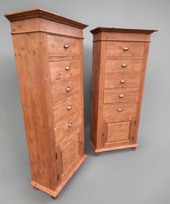2 Unique tall Chests of drawers, dimensions 84x40cm and 191cm high. – Chest of drawers, Metal, Wood (photo 3 of 6)