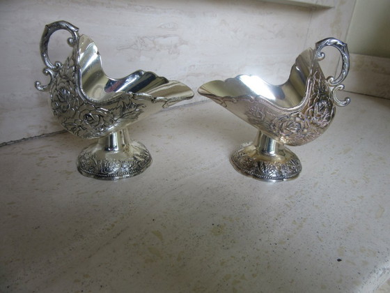 Image 1 of 2 Silver Plate Sugar Scuttles / Sugar Boats / Candy dishes, vintage