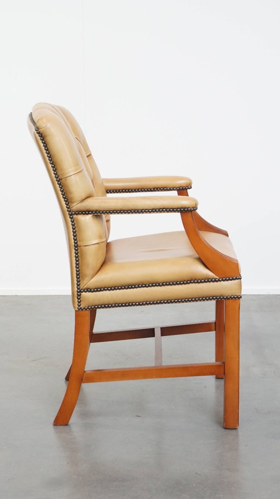 Image 1 of Chaise de salle à manger/chaise d'appoint en cuir de bœuf de style anglais, couleur cognac clair