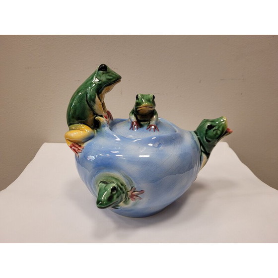 Image 1 of Vintage ceramic teapot "Frogs" by Delphin Massier, France