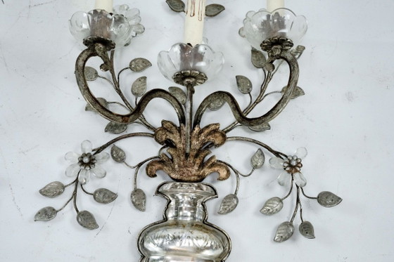 Image 1 of Coppia applique francese Maison Bagues in cristallo e bronzo, anni '60