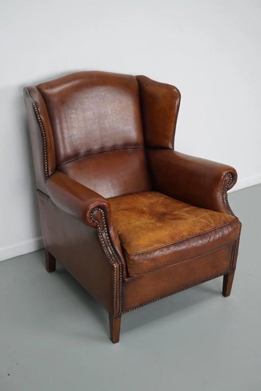 Vintage Nederlandse cognackleurige leren clubfauteuil