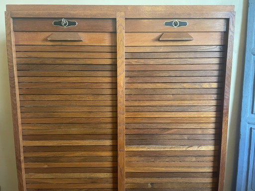Rollladenschrank, Aktenschrank, Musikschrank, 1960er Jahre, Französisch