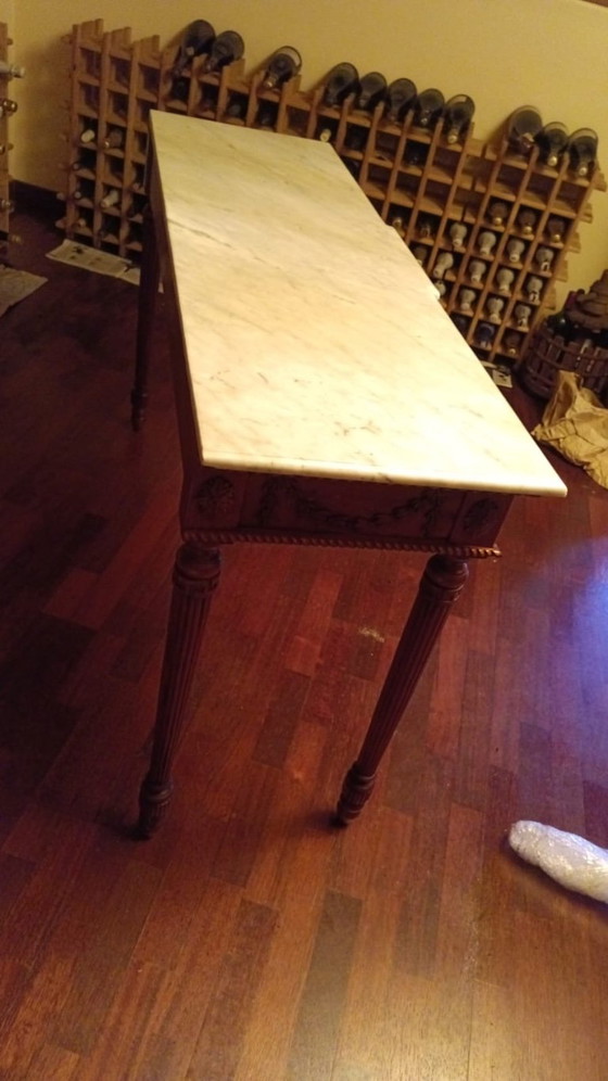 Consolle Classica Neoclassica / Luigi XVI, Grembiule in Legno con Sottili Dettagli Intagliati e Sue (photo 2 of 5)