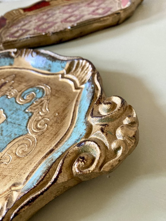 Image 1 of Pair of small Florentine trays in painted wood