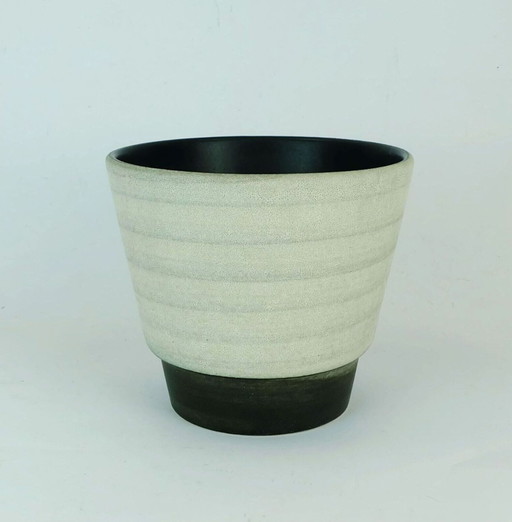 Jardinière FLOWERPOT u-keramik motif rayé nuances de gris et de noir années 50-60