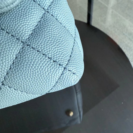 Image 1 of Chanel Coco Handle Medium - Caviar 29CM Quilted Sky Blue Gold Hardware Series 27