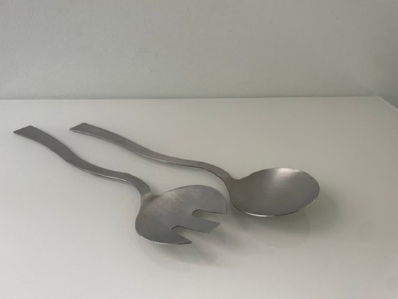 Image 1 of Eleganti posate da insalata in acciaio inossidabile dalla forma ondulata