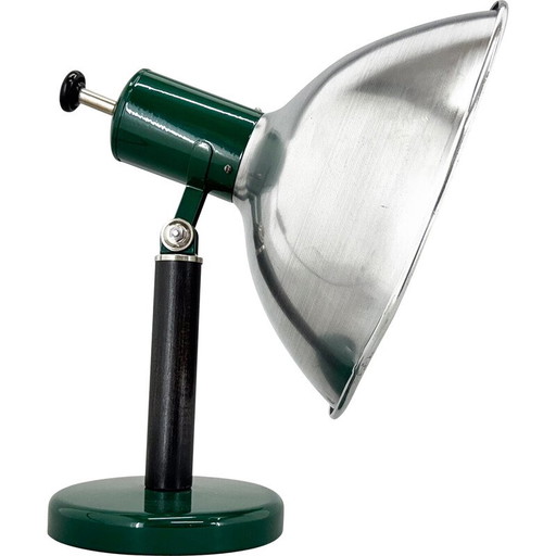 Lampada da tavolo industriale vintage in metallo e legno di faggio, 1970
