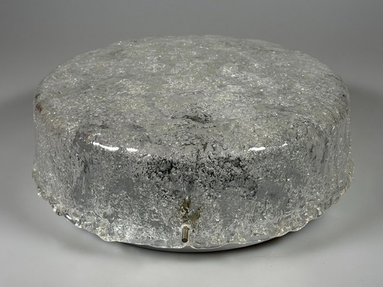 Image 1 of 1960s/70s Lamp, Light, Ceiling Light, Flush Mount Ice Glass, Hillebrand 60s