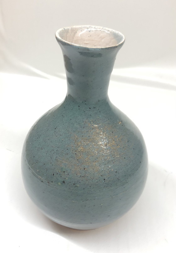 Image 1 of Vintage Blue Ceramic Vase Signed AP