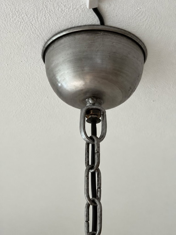 Vintage pendant lamp, metal, silver-grey (photo 9 of 10)
